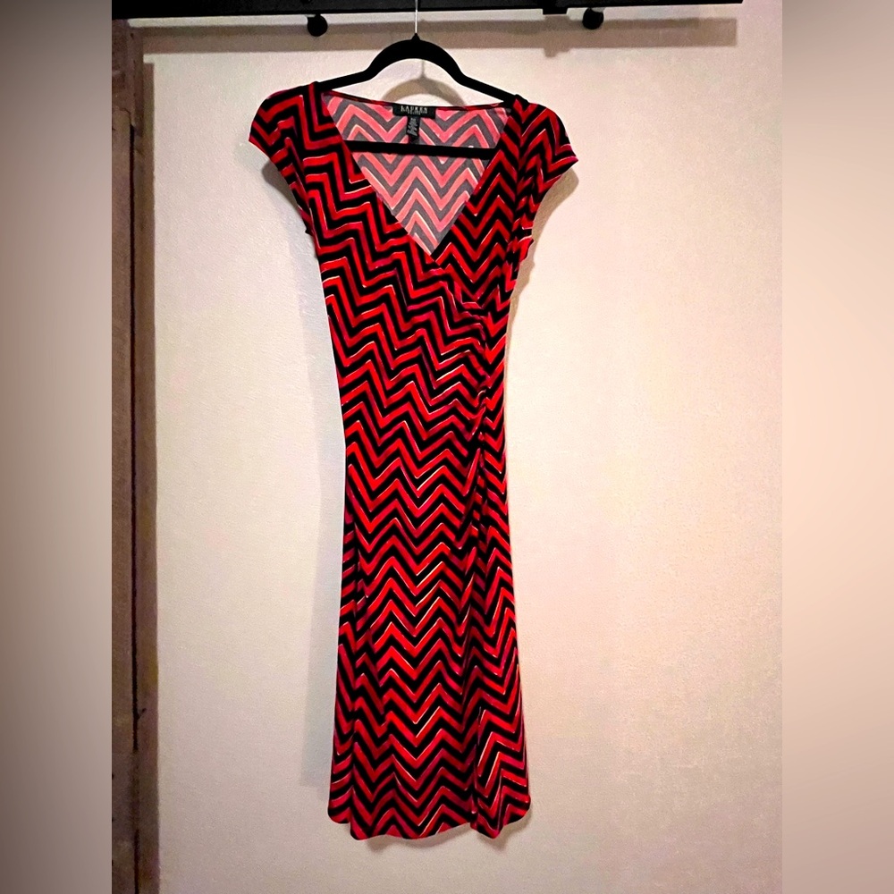 Red and black Ralph Lauren dress. Stretchy and flattering! Petite XS.